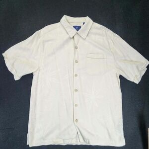 Caribean Joe Silk Shirt Mens Medium Ivory Textured‎ Short Sleeve Casual Island